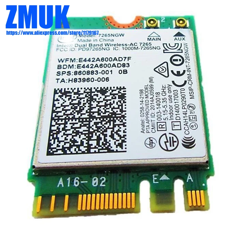 7265NGW Двухдиапазонная Беспроводная-AC 802.11ac 2x2 WiFi + BT4.2 комбинированная карта для