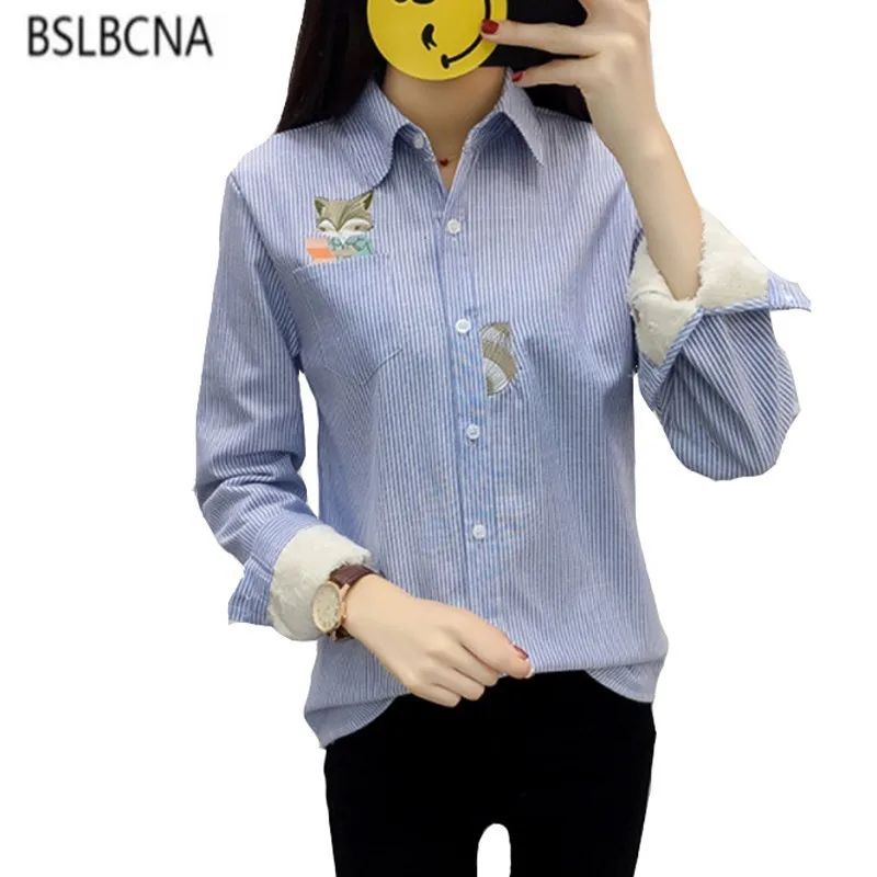 

2018 Spring Autumn Korean Striped Thicker Warm Clothes Various Patterns Shirts Female Long Sleeve Women Tops And Blouses QH071