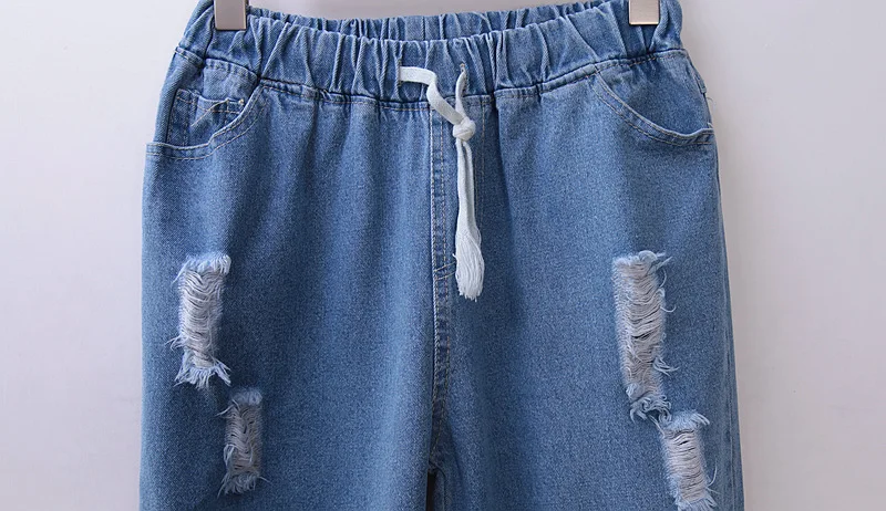 Рваные джинсы-бойфренды для Для женщин джинсовые штаны-шаровары брюки Высокая Талия искусственно состаренные свободные Повседневные длинные брюки