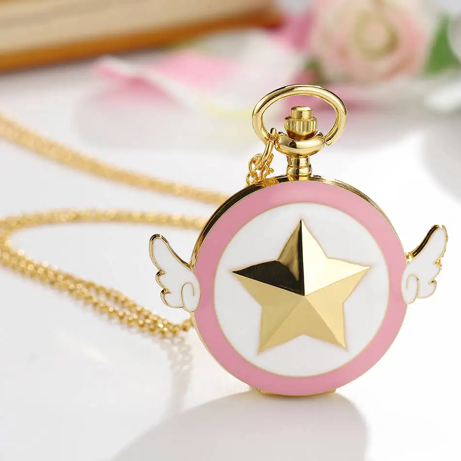 Cardcaptor Sakura карманные часы Аниме золотой тон Звездное крыло кварцевые карманные часы в стиле «стимпанк» подвеска-ожерелье женские подарки для девочек