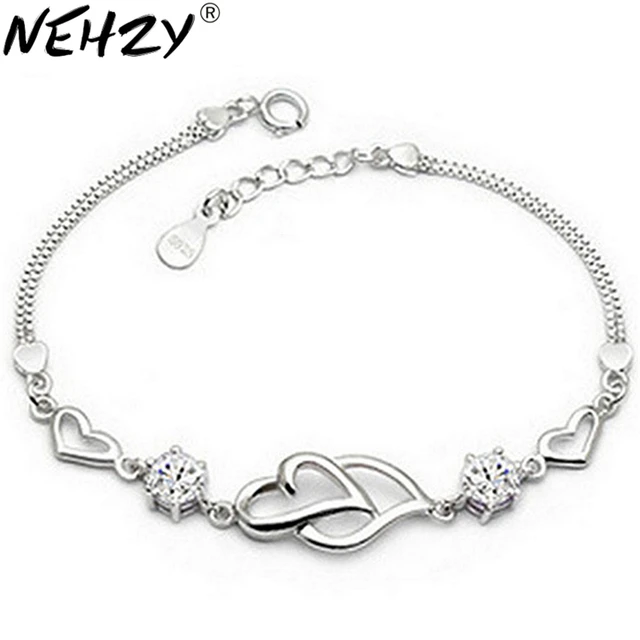 NEHZY 925 sterling silver new heart to heart bracelet fashion female models cute vintage wild super flash jewelry Purple crystal 1