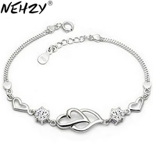 NEHZY-pulsera de plata de ley 925 con corazón a corazón para mujer, Cristal púrpura de joyería vintage superllamativas