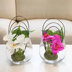 3 цвета вариантов бабочки орхидеи Стекло ваза из искусственной кожи цветы в горшках комплект Маленькие искусственные зеленые растения
