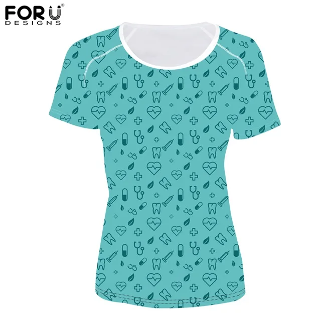 FORUDESIGNS/стоматология; медицинские женские футболки с мультяшными принтами; Летние хипстерские футболки с круглым вырезом; брендовые дизайнерские футболки для девочек - Цвет: HMC143BV