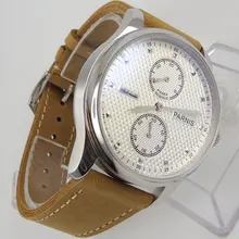 New 43mm Parnis white dial silver hands numbers power reserve Complete Calendar automatic business Men’s watch