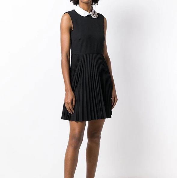 Осень, Новое поступление, воротник Питер Пэн, ручная работа, с крупным бисером, женское платье-майка высокого качества без рукавов, цельнокроеная плиссированная юбка