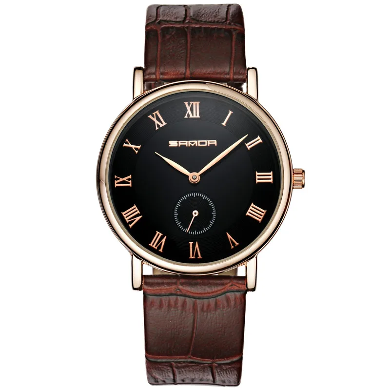 sanda quartz watch for unisex fashion women watches men vogue leather strap rose gold case (15)