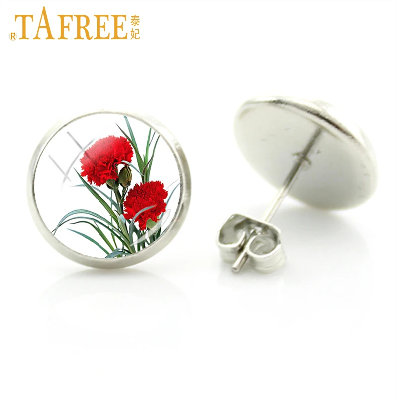 

TAFREE fashion women carnation stud earrings red pink flowers charms kindly blessing for mom jewelry Mother's Day gifts E709
