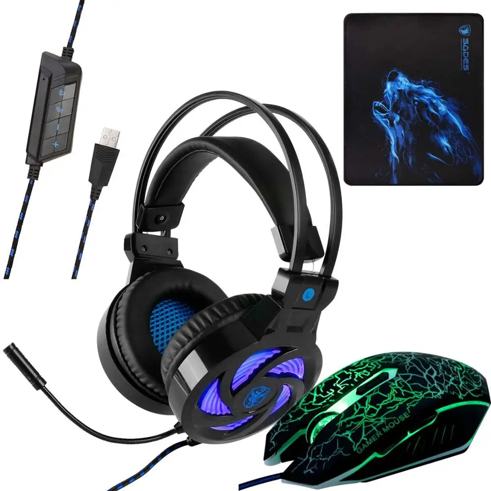 Soyto, USB, стерео игровая гарнитура, 7,1, Virtual Surround Bass, игровые наушники с микрофоном, светодиодный светильник для компьютера, ПК, геймера - Цвет: USB855 led bk-B2-sad