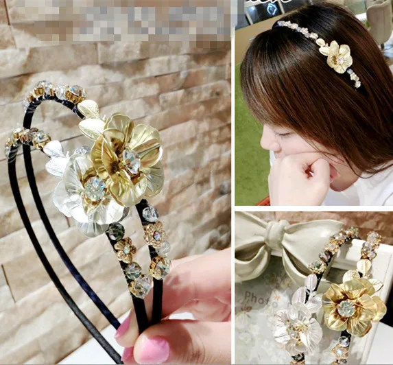 New Vintage Korea Hair accessories for Women Rhinestone Metal Flowers Hairbands