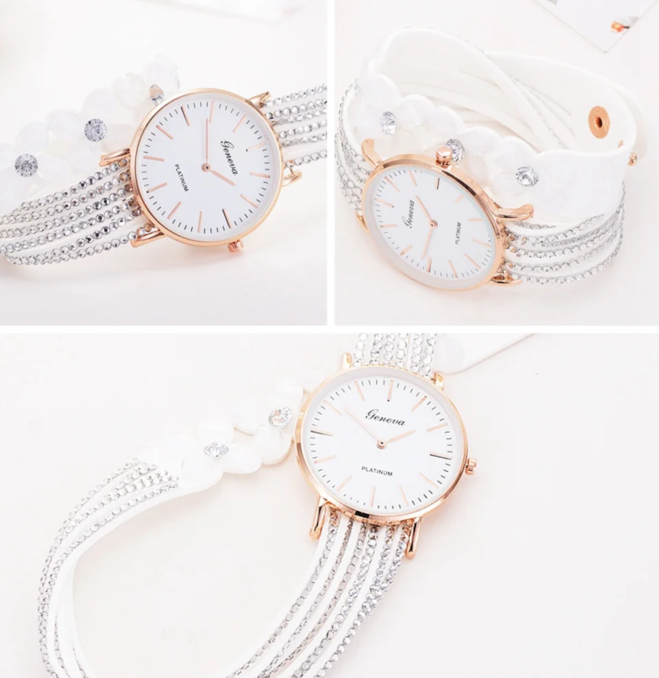 Модные часы Geneva с цветами, женские элегантные кварцевые часы-браслет, женские наручные часы с кристаллами и бриллиантами, подарок, Reloj Mujer