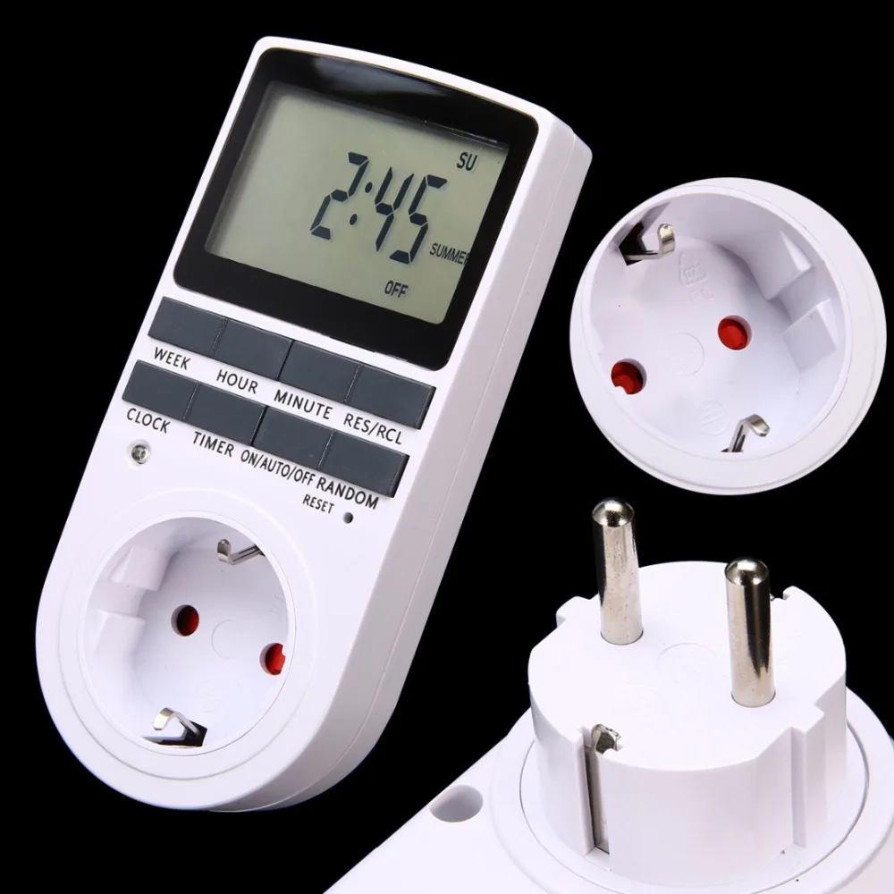 Электронный цифровой таймер розетка ЕС Plug in программируемый 7 дней 12/24 часов