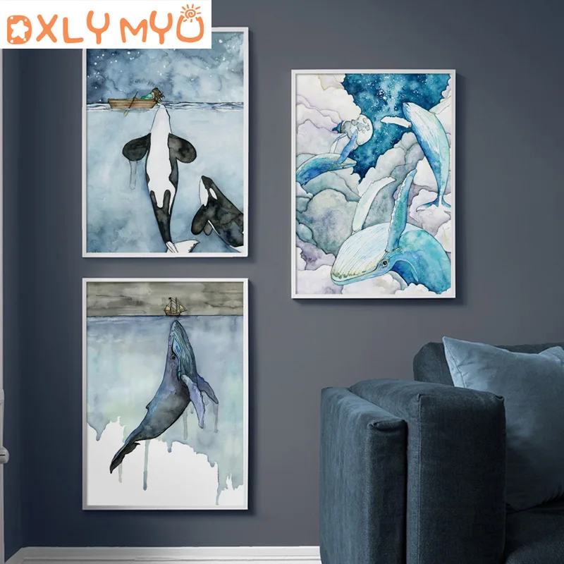 Watercolor-Whale-shark-Handdraw-Landscape-Wall-Art-Canvas-Painting-Nordic-Posters-And-Prints-Wall-Pictures-For (1)
