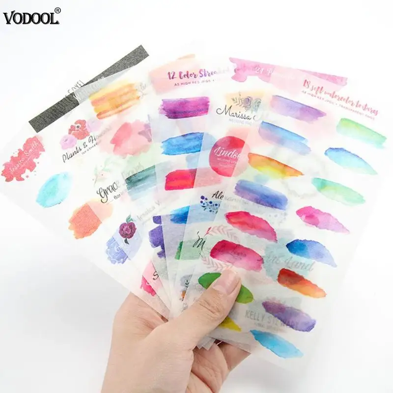 

VODOOL 6pcs/set 12 Colors Stickers Letter Printed DIY Diary Scrapbooking Album Decorative Stickers Label Stationery School Gifts