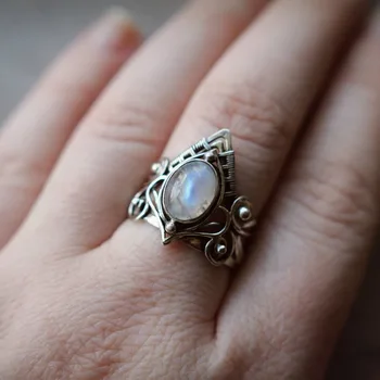 

Vintage Punk ring 925 Sterling silver Moonstone Party Wedding Band Rings for women Fashion Jewelry
