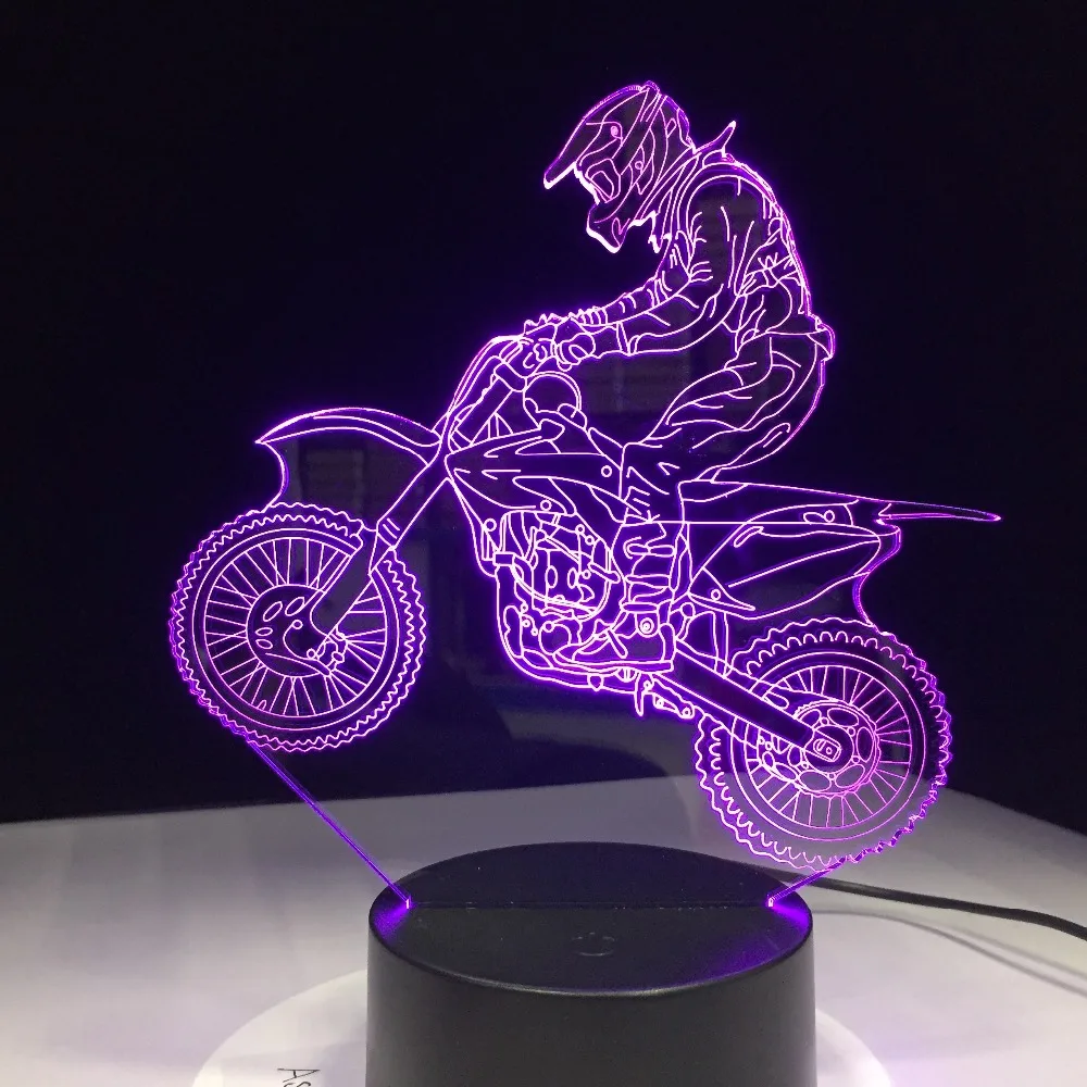 Новинка 3D настольная лампа 3D Motorcross велосипед ночные огни Светодиодный USB 7 цветов Touch Сенсор настольная лампа как праздничные подарки домашнего украшения