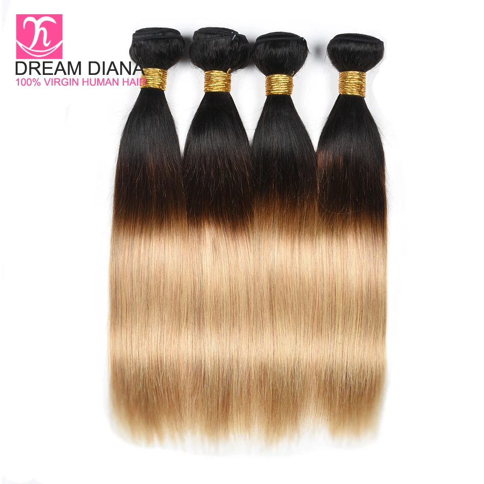 DreamDiana 3 тона Омбре волосы 1B 4 27 цветные человеческие волосы шелковистые прямые 4 пучки бразильские Реми Омбре человеческие волосы полная