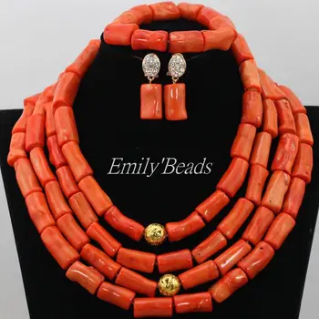

Christmas Gift Nigerian Wedding Coral African Beads Necklace Jewelry Set Costume African Bridal Necklace Set Free Shipping CJ482