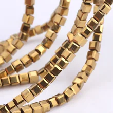 Olingart quadrado 3/4/6/8mm áustria grânulos de cristal charme grânulos de vidro chapeamento ouro cor solta espaçador grânulo para diy jóias fazendo