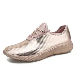 Туфли на плоской платформе тренажерный зал золотого, серебряного цвета обувь Для женщин теннисные туфли Для женщин кроссовки Фитнес Для
