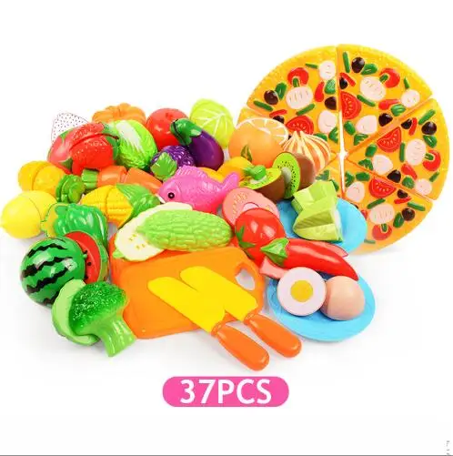 Детские игрушки для резки фруктов, овощей, торта, ролевые игры, кухонные игрушки, миниатюрная еда для кукол, имитационный кухонный набор, инструменты для детей - Цвет: 37pcs set