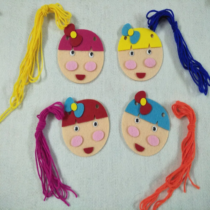 10x9.5cm 4 Colors Braid Girl Children handmade Felt Early Learning Tool handwork Nonwoven Decoration DIY Felt Package Decoration