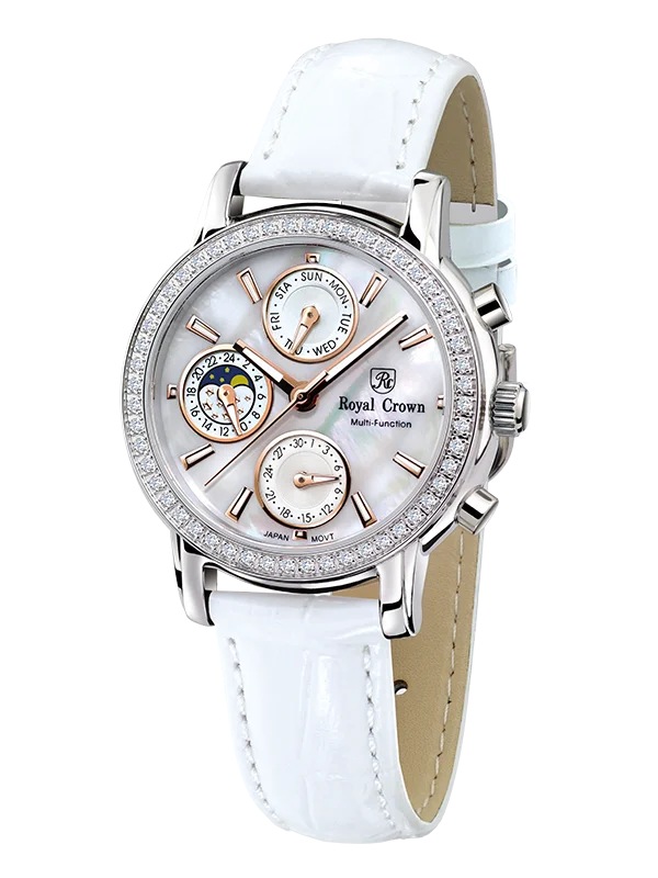 

Royal Crown 6420 Italy brand Diamond Japan MIYOTA Chronograph calendar Moon phase fashion women dress watch relogios feminino