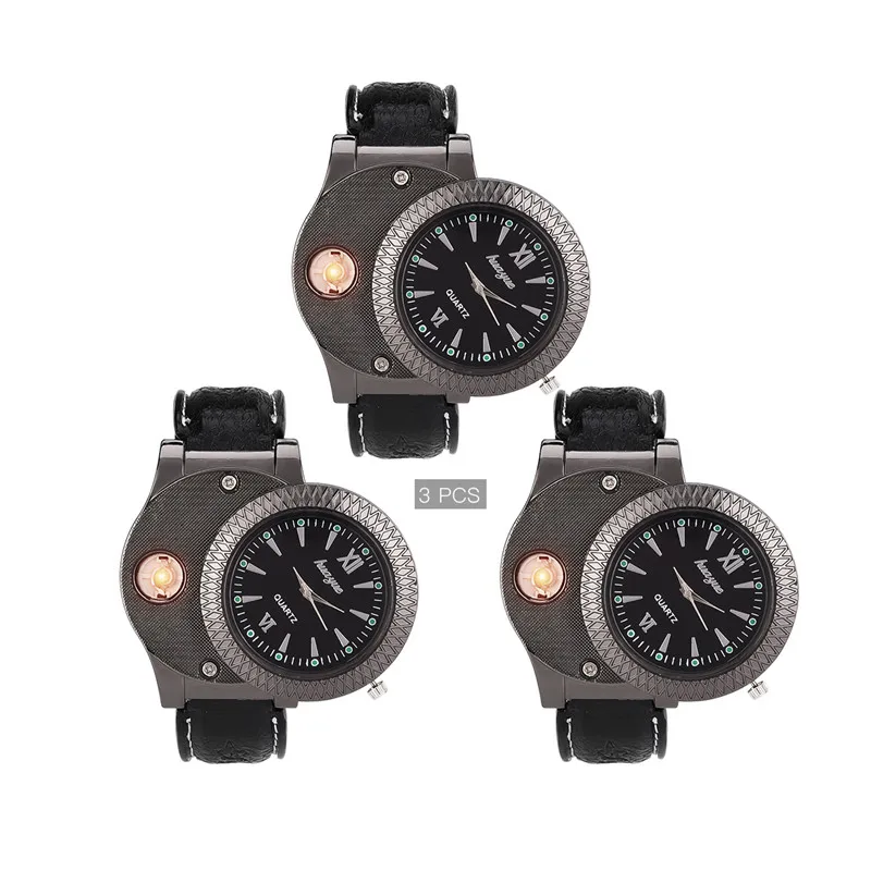 

3Pcs Group Sales Black White Watch Electronic Rechargeable USB Windproof and Flawless Cigarette Lighter watches montre homme 21