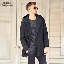 Enjeolon брендовая длинная куртка с хлопковой подкладкой Мужская ветрозащитная куртка с капюшоном черная однотонная Толстая стеганая куртка для мужчин размера плюс 3XL MF0625