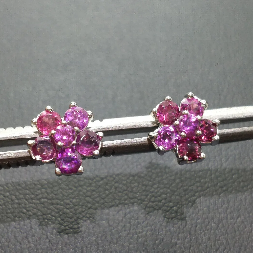 FLZB Fine Jewelry earring with samll natural garnet gemstone in 925 sterling silver 18 k white gold plated gift box | Украшения и