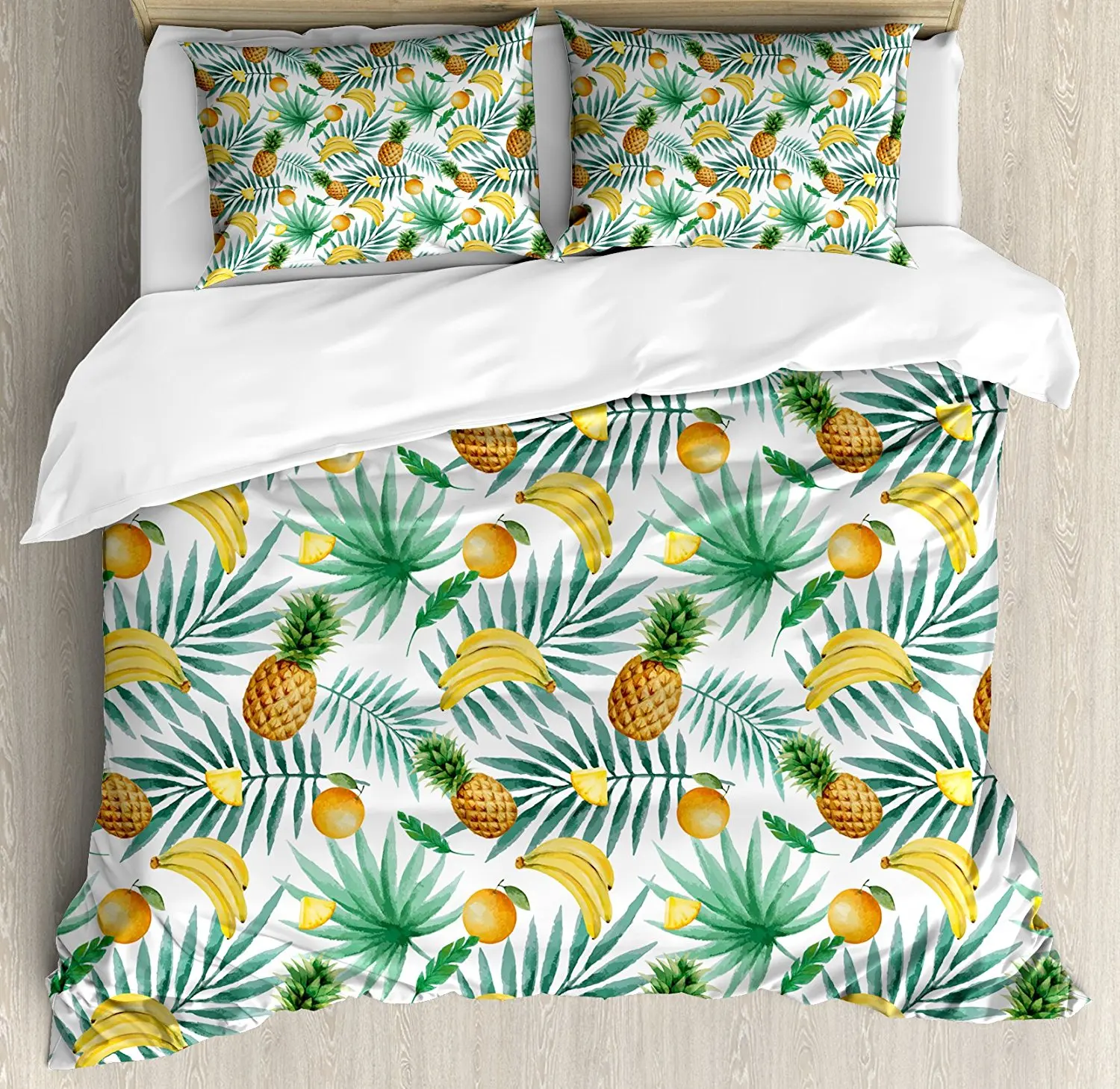 Watercolor Duvet Cover Set Exotic Fruits Pattern Pineapples