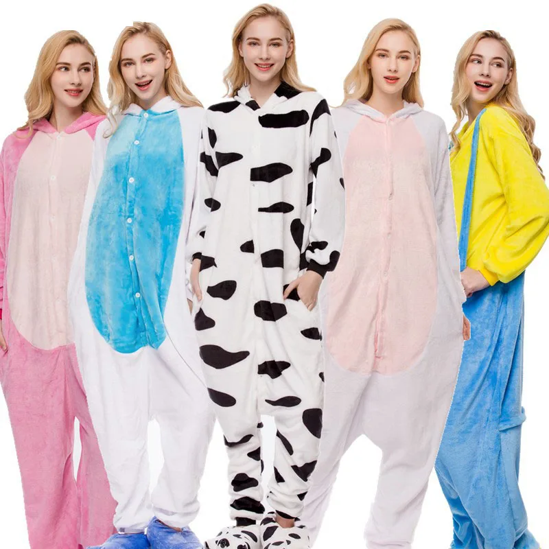 

Boy Girl Animal Pajamas Sets Cartoon Sleepwear Cosplay Zipper Women Men Winter Unisex Flannel Panda Unicorn Stitch Pajamas