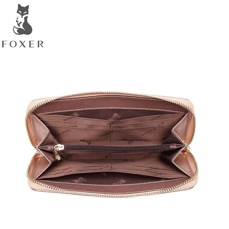 Новинка 2020 женские кожаные кошельки FOXER новые длинные Простые Модные на молнии с
