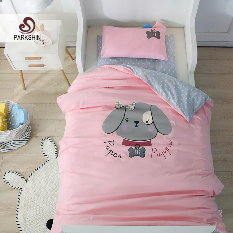 

Parkshin Child Cartoon Lovely Puppy Pink Active Printing Bedding Set 100% Cotton Soft Protect Kids Skin Comfortable Bedspread