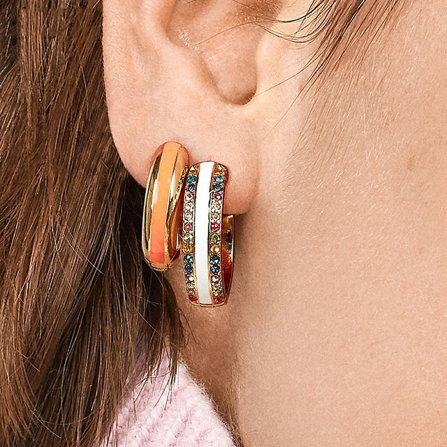 

Gold filled classic women Jewelry mini circle rainbow colorful cz paved gold filled clip on circle colorful hoop huggie earrings