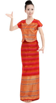 Одежда хмонг короткий рукав дай тайский танец костюмы меньшинств Для женщин попадания воды фестиваль Этническая Костюмы Китайская народная - Цвет: red