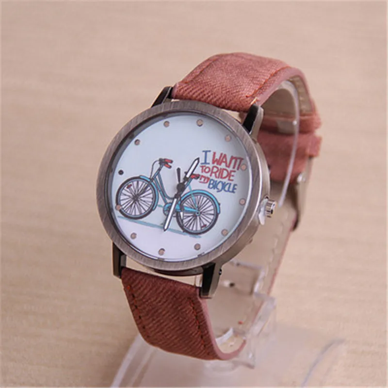 Модные брендовые кварцевые часы с рисунком велосипеда, женские повседневные винтажные кожаные Наручные часы для девочек, подарки - Цвет: brown