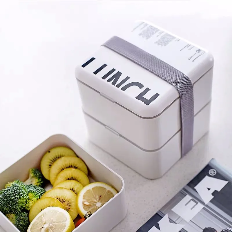 Двухслойная квадратная коробка для обеда Microwavable пластиковые пищевые контейнеры портативные в скандинавском стиле Bento Box