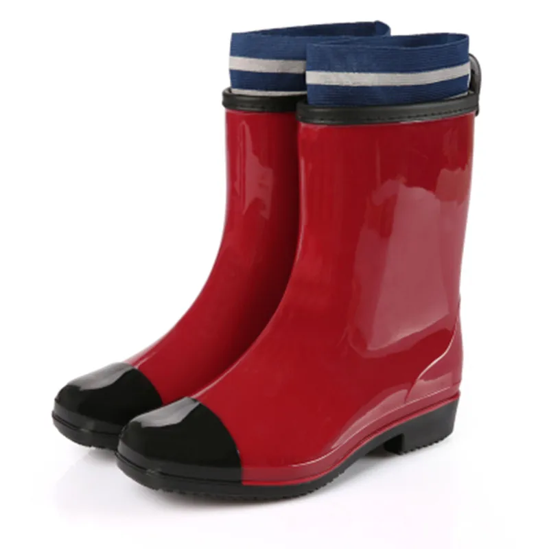 Разноцветные непромокаемые сапоги; Женская водонепроницаемая обувь до середины икры; женские резиновые сапоги без застежки; резиновые сапоги; теплые носки; gbh789