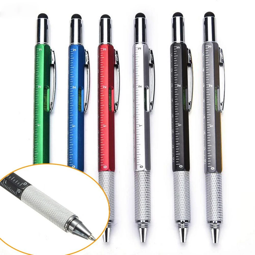 

1PC Multi Function Touch Screen Tool Stylus Pen with Spirit Level Ruler Screwdriver 0.7 mm Ball Point Pen Combo Pen Writing Tool