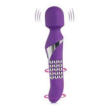 Dual Head AV Magic Wand Clitoris Stimulation Vibrator,Charged Vagina Massager G-spot Turn Beads Dildo Vibrator Sex Toy For Women