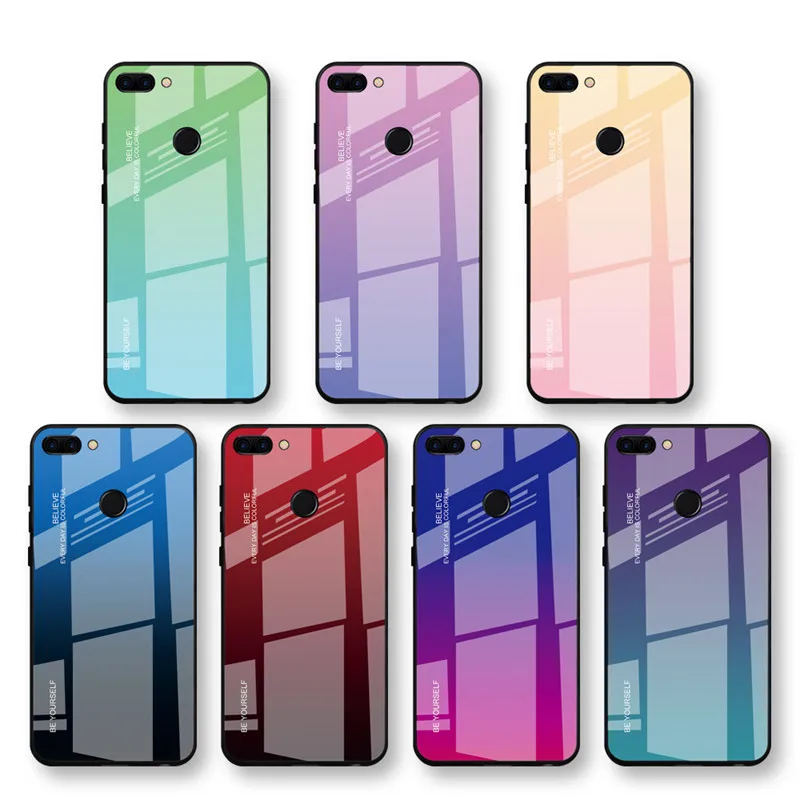 Gradient Tempered Glass For Huawei Honor 8X MAX 9 10 lite magic2 note10 P Smart Y9 2019 Play 8A Enjoy 7s 9Plus V20 PC Back Cover