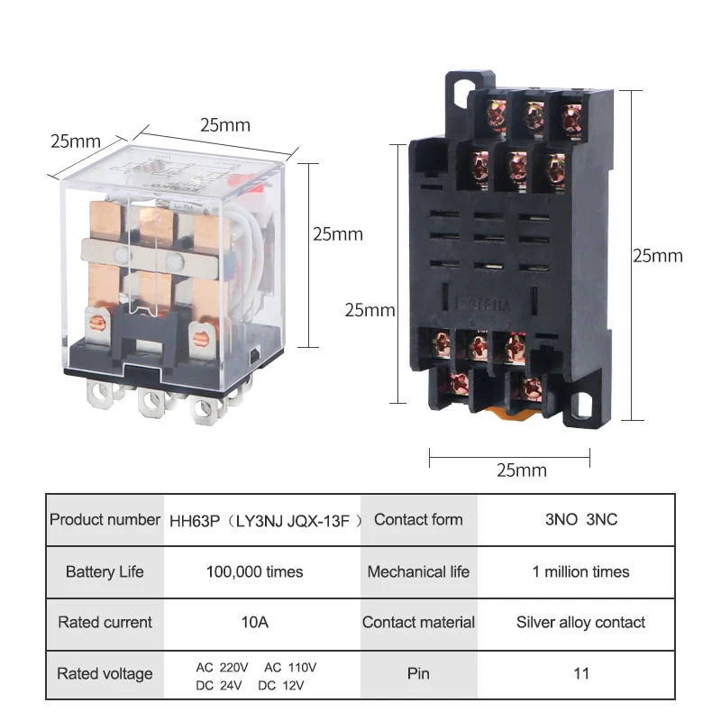 HH63P LY3NJ JQX-13F электромагнитные реле 3PDT 11 Pin-код Мощность реле с многоконтактной штепсельной вилкой AC 220 V AC 110 V DC 24 V DC 12 V 10A