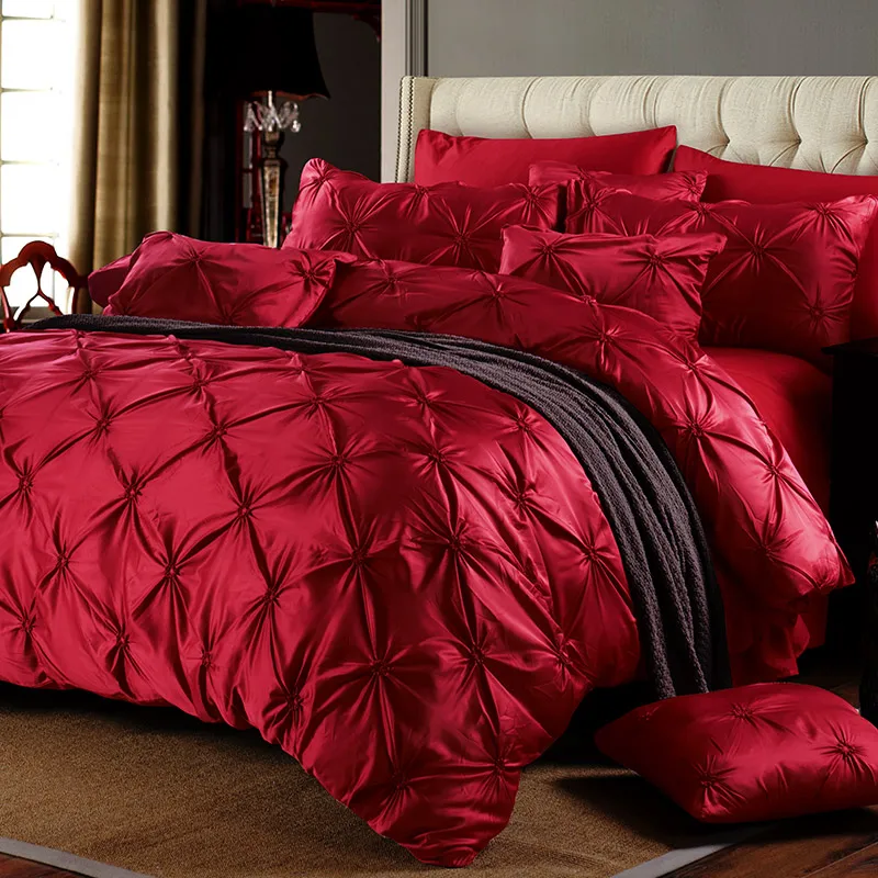 Satin Al Luks Nevresim Takimi Kirmizi Tutam Plise 4 Adet Kralice Yatak Ortusu Dugun Yatak Takimlari Dolum Yok 131 46 Dhgate Com Da