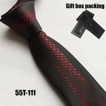 

Lingyao designer's Skinny tie Unique panel necktie black with red geometric pattern in Gift box for wedding