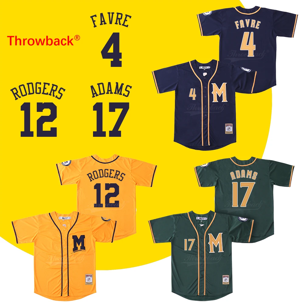 

Throwback Baseball Jerseys Men's Milwaukee Jersey 4 Rodgers 12 Rodgers 17 Adams Jersey Shirt Stiched Green Yellow Blue