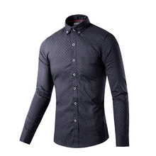 New Slim Fit Polka Dot Solid Black Color Cotton High Quality Casual Shirt Men’s Social Dress Shirt Full Sleeve Turn Down Collar