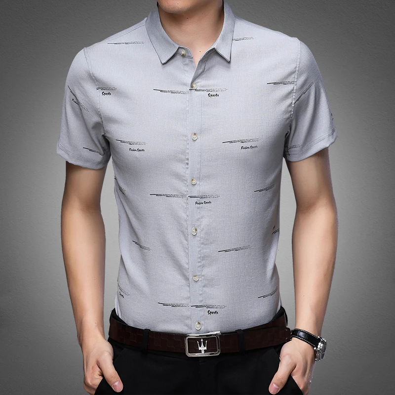 Men's Short Sleeve fit Print Dress Shirt with Front Pocket High Quality
