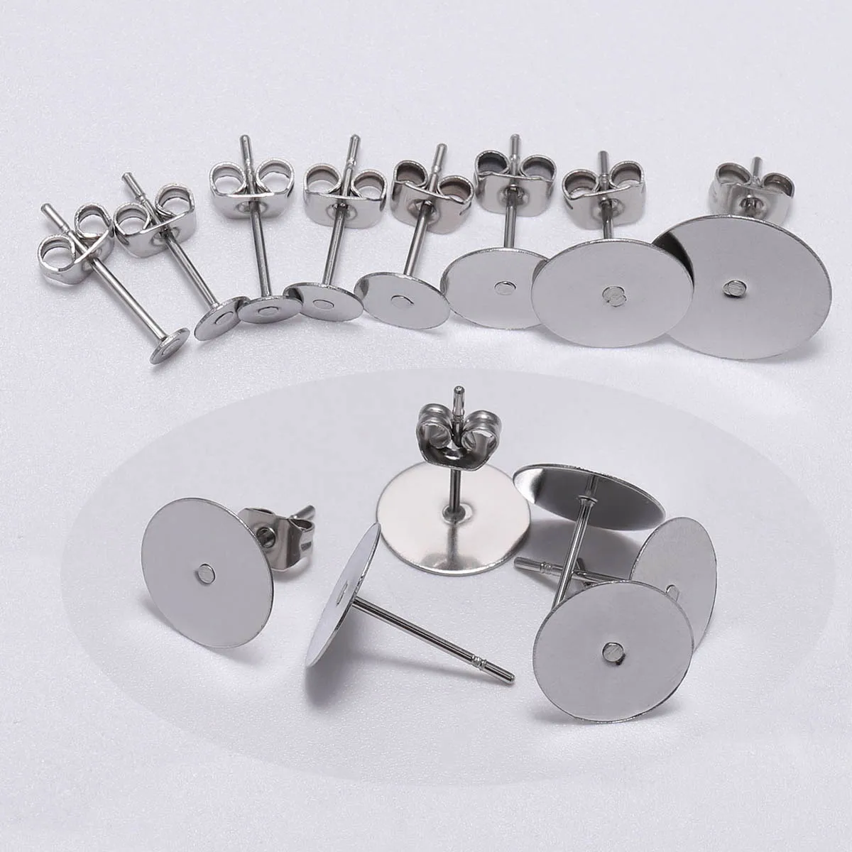 

100pcs/lot Stainless Steel Blank Post Earring Stud Base Pins With Earring Plug Supplies For Jewelry Making DIY Earrings Findings