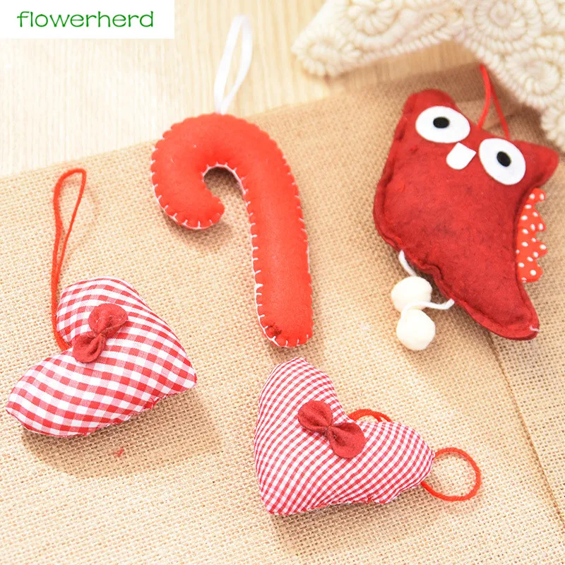 

7pcs/lot Wool Felt Cloth Christmas Crutches Decorative Pendants Love Christmas Socks Christmas Tree Ornaments New Year Decor